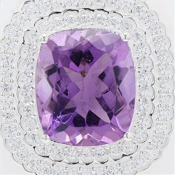 NO RESERVE 10.18 Ct Cushion Amethyst, Cubic Zirconia 925 Sterling Silver Pendant