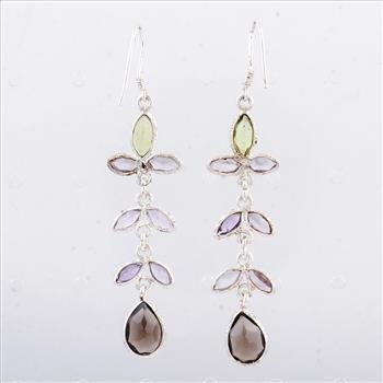 NO RESERVE 10.18 Ct Smoky Quartz, Peridot 925 Sterling Silver Earrings