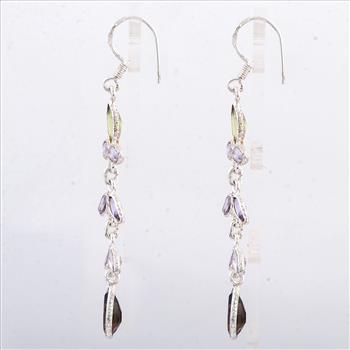 NO RESERVE 10.18 Ct Smoky Quartz, Peridot 925 Sterling Silver Earrings