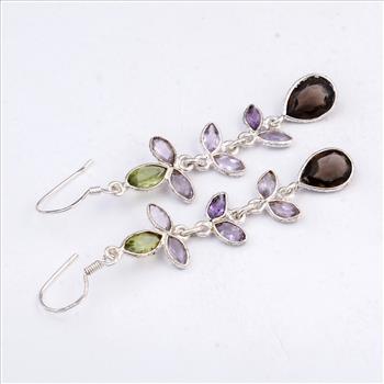 NO RESERVE 10.18 Ct Smoky Quartz, Peridot 925 Sterling Silver Earrings