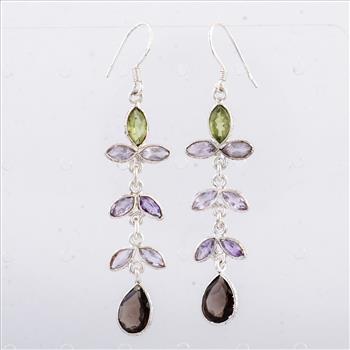 NO RESERVE 10.18 Ct Smoky Quartz, Peridot 925 Sterling Silver Earrings