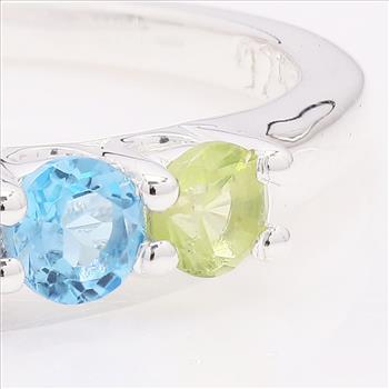 NO RESERVE 1.02 Ct Round Amethyst, Swiss Blue Topaz, Peridot 925 Sterling Silver Ring