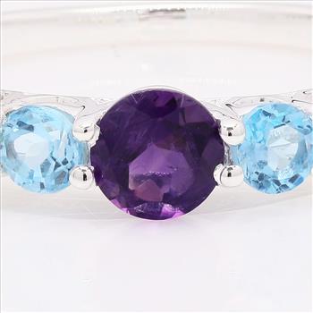 NO RESERVE 1.02 Ct Round Amethyst, Swiss Blue Topaz, Peridot 925 Sterling Silver Ring