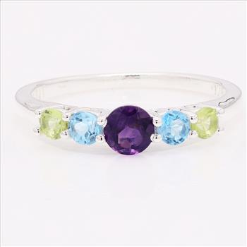 NO RESERVE 1.02 Ct Round Amethyst, Swiss Blue Topaz, Peridot 925 Sterling Silver Ring