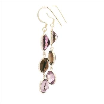 NO RESERVE 10.30 Ct Smoky Quartz, Amethyst 925 Sterling Silver Earrings