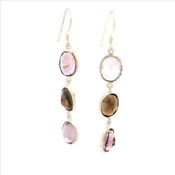 NO RESERVE 10.30 Ct Smoky Quartz, Amethyst 925 Sterling Silver Earrings