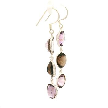 NO RESERVE 10.30 Ct Smoky Quartz, Amethyst 925 Sterling Silver Earrings