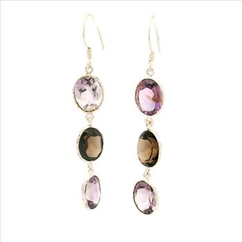 NO RESERVE 10.30 Ct Smoky Quartz, Amethyst 925 Sterling Silver Earrings