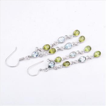 NO RESERVE 10.63 Ct Peridot, Blue Topaz 925 Sterling Silver Earrings