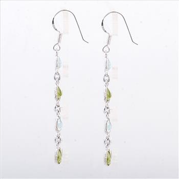 NO RESERVE 10.63 Ct Peridot, Blue Topaz 925 Sterling Silver Earrings