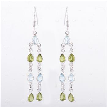 NO RESERVE 10.63 Ct Peridot, Blue Topaz 925 Sterling Silver Earrings