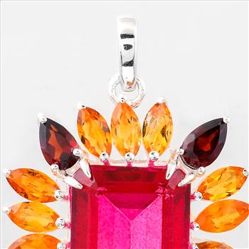NO RESERVE 10.65 Ct Octagon Pink Topaz, Citrine, Garnet 925 Sterling Silver Pendant
