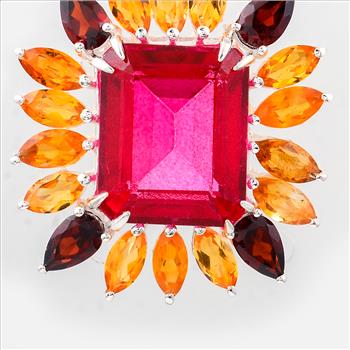 NO RESERVE 10.65 Ct Octagon Pink Topaz, Citrine, Garnet 925 Sterling Silver Pendant