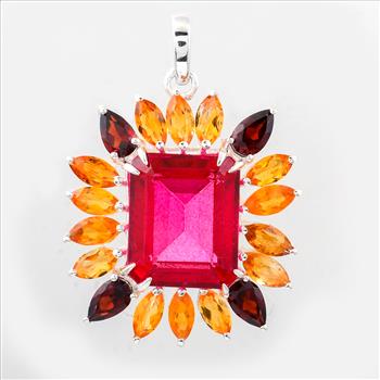 NO RESERVE 10.65 Ct Octagon Pink Topaz, Citrine, Garnet 925 Sterling Silver Pendant