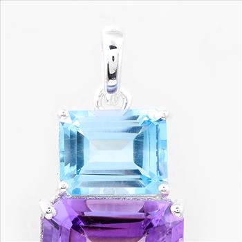 NO RESERVE 10.66 Ct Octagon Amethyst, Blue Topaz, 925 Sterling Silver Pendant