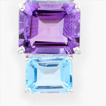 NO RESERVE 10.66 Ct Octagon Amethyst, Blue Topaz, 925 Sterling Silver Pendant