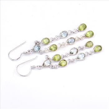 NO RESERVE 10.70 Ct Peridot, Blue Topaz 925 Sterling Silver Earrings