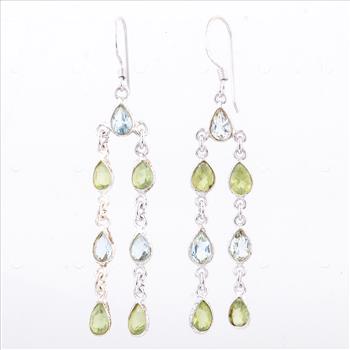 NO RESERVE 10.70 Ct Peridot, Blue Topaz 925 Sterling Silver Earrings