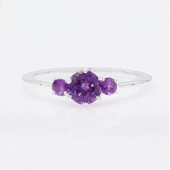 NO RESERVE 1.08 Ct Round Amethyst 925 Sterling Silver Ring