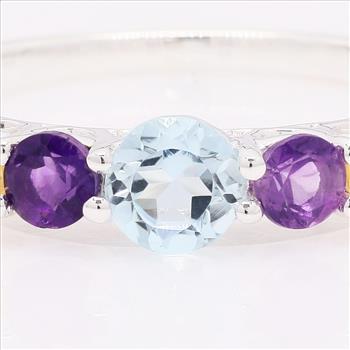 NO RESERVE 1.11 Ct Round Blue Topaz, Amethyst, Citrine 925 Sterling Silver Ring