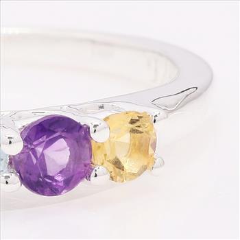 NO RESERVE 1.11 Ct Round Blue Topaz, Amethyst, Citrine 925 Sterling Silver Ring