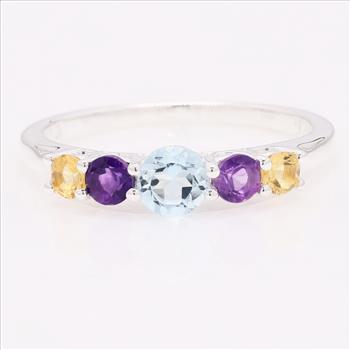 NO RESERVE 1.11 Ct Round Blue Topaz, Amethyst, Citrine 925 Sterling Silver Ring