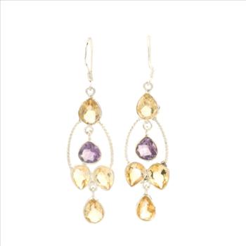 NO RESERVE 11.13 Ct Citrine, Amethyst 925 Sterling Silver Earrings