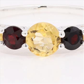 NO RESERVE 1.12 Ct Round Citrine, Garnet 925 Sterling Silver Ring
