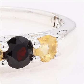 NO RESERVE 1.12 Ct Round Citrine, Garnet 925 Sterling Silver Ring