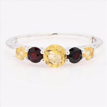 NO RESERVE 1.12 Ct Round Citrine, Garnet 925 Sterling Silver Ring