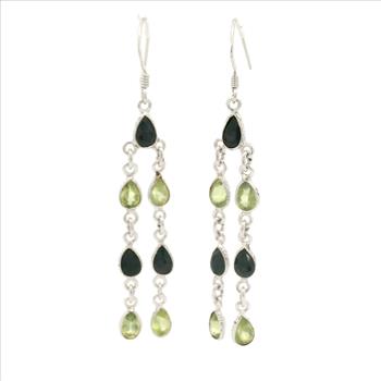 NO RESERVE 11.40 Ct Peridot, Sapphire 925 Sterling Silver Earrings