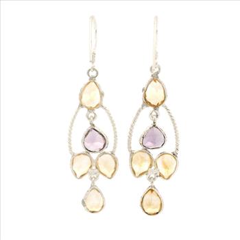 NO RESERVE 11.45 Ct Amethyst, Citrine 925 Sterling Silver Earrings