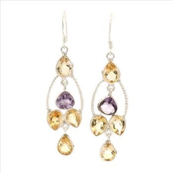 NO RESERVE 11.45 Ct Amethyst, Citrine 925 Sterling Silver Earrings