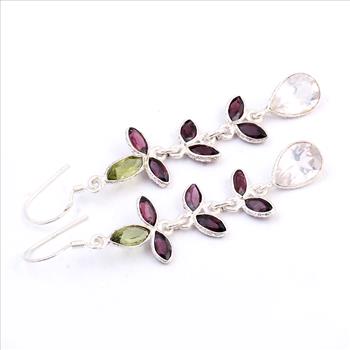 NO RESERVE 11.50 Ct Rose Quartz, Peridot 925 Sterling Silver Earrings