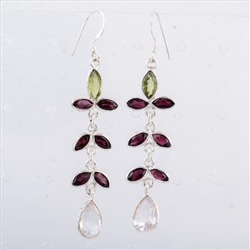 NO RESERVE 11.50 Ct Rose Quartz, Peridot 925 Sterling Silver Earrings