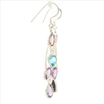 NO RESERVE 11.63 Ct Blue Topaz, Amethyst 925 Sterling Silver Earrings