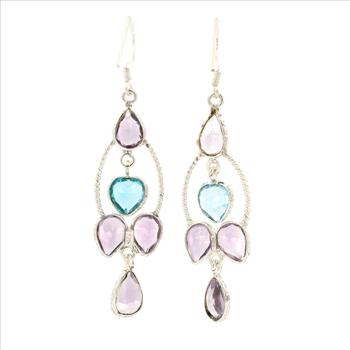 NO RESERVE 11.63 Ct Blue Topaz, Amethyst 925 Sterling Silver Earrings