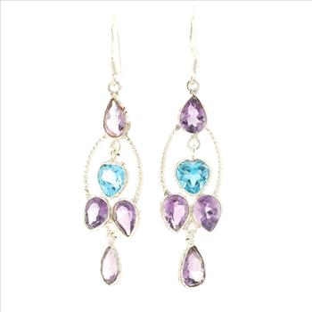 NO RESERVE 11.63 Ct Blue Topaz, Amethyst 925 Sterling Silver Earrings