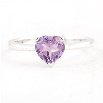NO RESERVE 1.17 Ct Heart Amethyst 925 Sterling Silver Ring