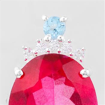 NO RESERVE 11.87 Ct Oval Pink Topaz, Cubic Zirconia 925 Sterling Silver Pendant