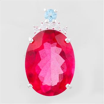 NO RESERVE 11.87 Ct Oval Pink Topaz, Cubic Zirconia 925 Sterling Silver Pendant