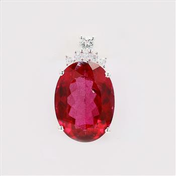NO RESERVE 11.87 Ct Oval Pink Topaz, Cubic Zirconia 925 Sterling Silver Pendant