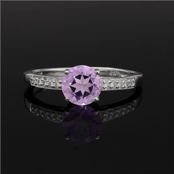 NO RESERVE 1.20 Ct Round Amethyst, Cubic Zirconia 925 Sterling Silver Ring