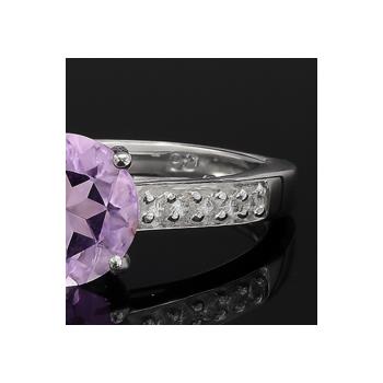 NO RESERVE 1.20 Ct Round Amethyst, Cubic Zirconia 925 Sterling Silver Ring