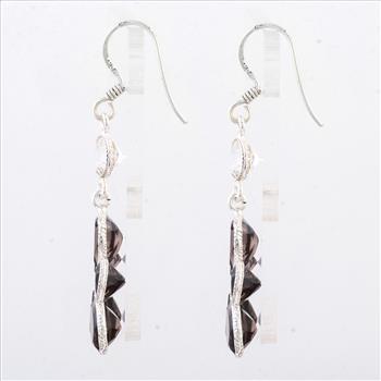 NO RESERVE 12.05 Ct Smoky Quartz 925 Sterling Silver Earrings
