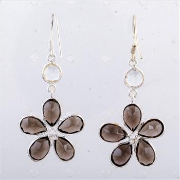 NO RESERVE 12.05 Ct Smoky Quartz 925 Sterling Silver Earrings