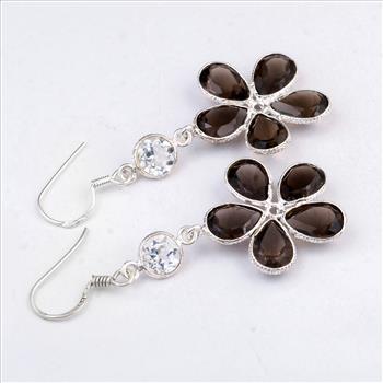 NO RESERVE 12.05 Ct Smoky Quartz 925 Sterling Silver Earrings