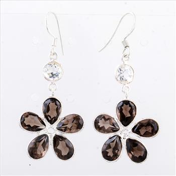 NO RESERVE 12.05 Ct Smoky Quartz 925 Sterling Silver Earrings