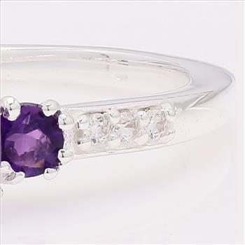 NO RESERVE 1.22 Ct Round Amethyst, Cubic Zirconia 925 Sterling Silver Ring