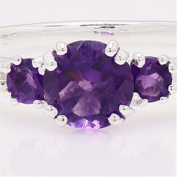 NO RESERVE 1.22 Ct Round Amethyst, Cubic Zirconia 925 Sterling Silver Ring